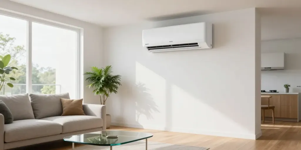 Experience the comfort of a mini split 24000 btu air conditioning unit in a stylish living space.